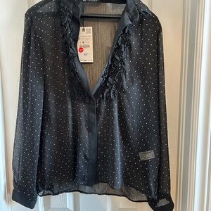 Zara Black and White Polka Dot Blouse